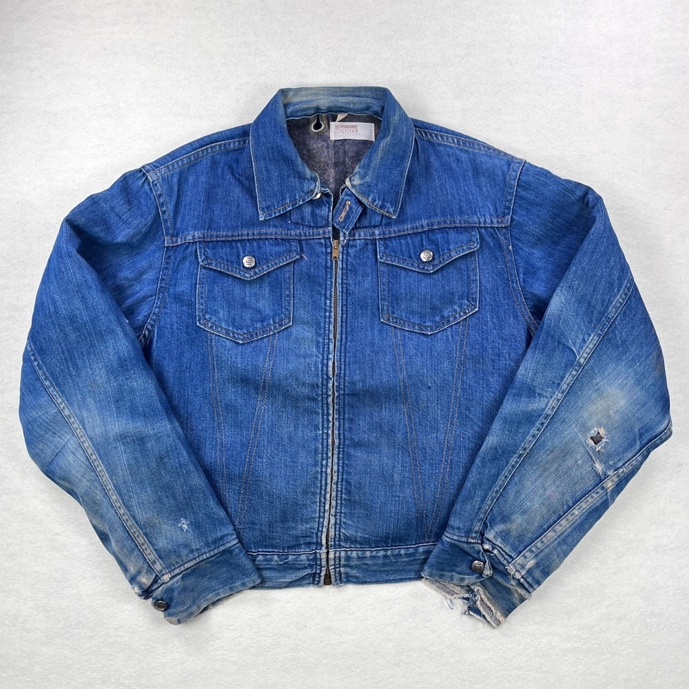 Vintage 50s 60s Montgomery Ward 101 Denim Jacket Blanket Lined Scovill Zip 42